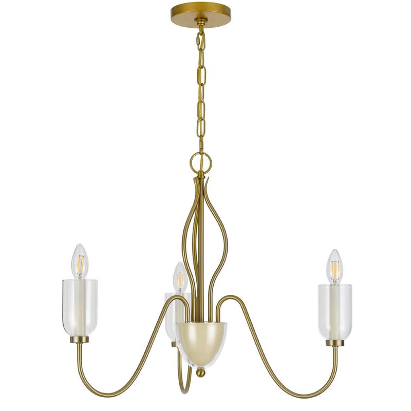 5 Light Candelabra Chandelier with Glass Shades, 32 Inch Antique Brass image number 0