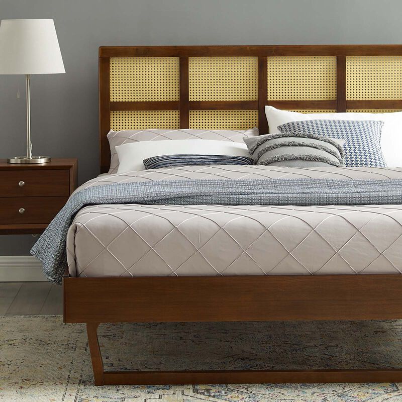 Sidney Cane and Wood Full Platform Bed With Angular Legs image number 2