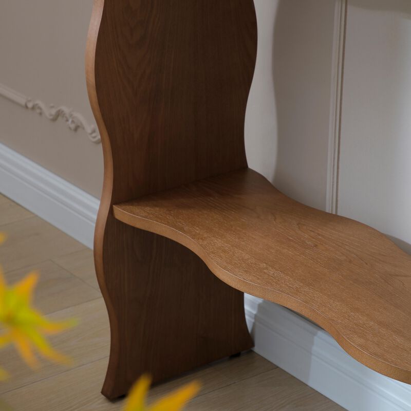 Whisper of Waves Modern Console Table with Marble Pattern Top & Solid Wood Veneer Shelf image number 4