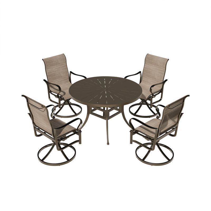 Mondawe 5 Pieces Outdoor Patio Dining Set with 48"W Round Dining Table & 4 Swivel Rocking Chairs