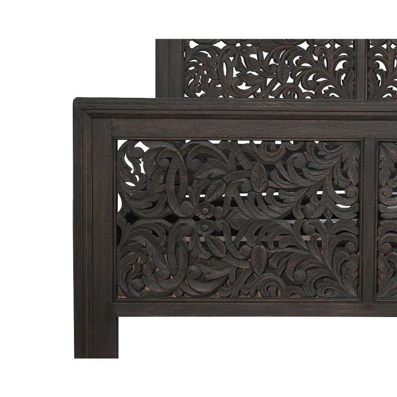 Taran Designs Calista Floral Carved Solid Wood Queen Panel Bed.