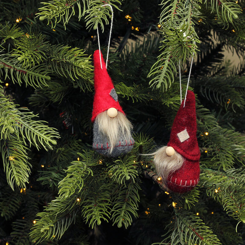 Set of 2 Gray and Burgundy Santa Christmas Gnomes Ornaments 4" image number 4