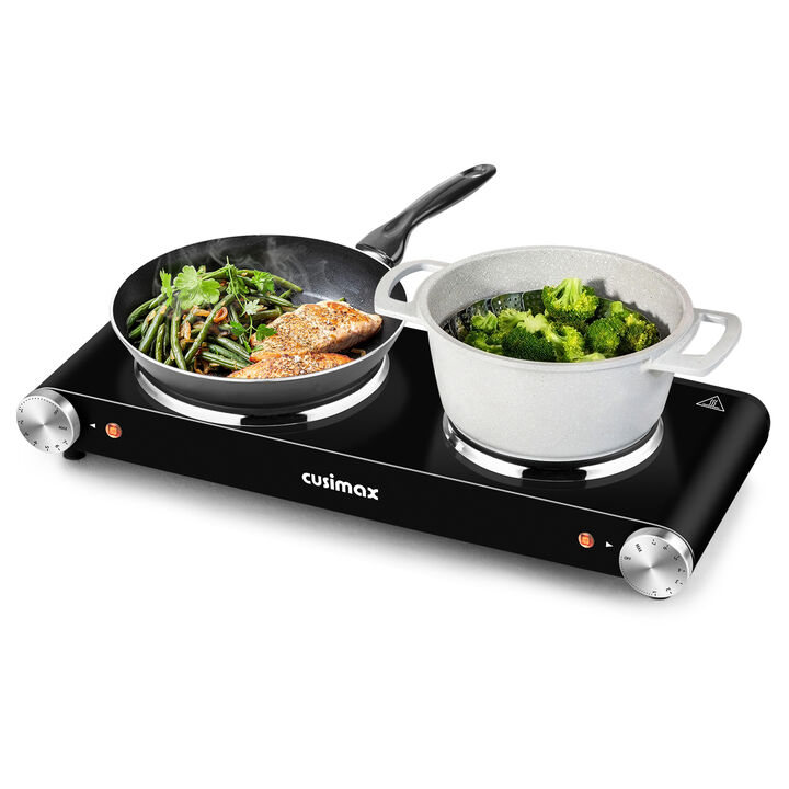 Cusimax 1800W Stainless Steel Electric Hot Plate, Portable Electric Stove, Double Burner for Cooking, Countertop Cooktop