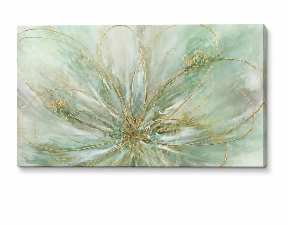 Green Flowers Canvas Wall Art Modern Gold Foil Abstract Nature Decor Office Room