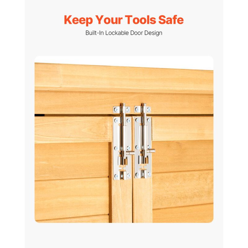 Waterproof Garden Storage Shed with Wood Panels and Metal Structure for Tools