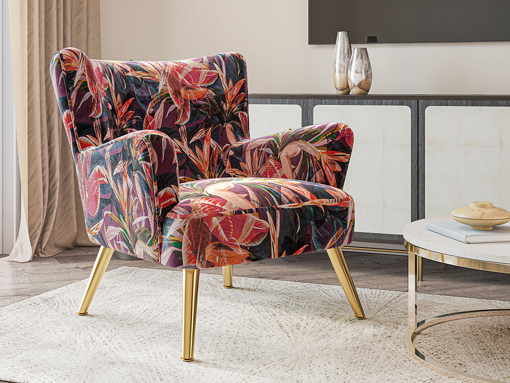 クイーンアンスタイル　アームチェア　USA　花柄 BELLEZE Modern Accent Chair, High Back Floral Pattern Armchair