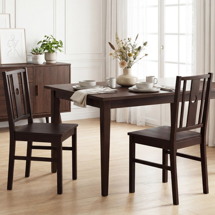 Solid Rubber Wood Kitchen Dining Chairs Set of 2 with Slatted Curved Back Design-Coffee