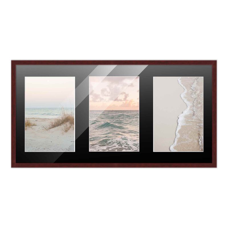 7.5x14.5 Wood Collage Frame with Black Mat For 3 4x6 Pictures