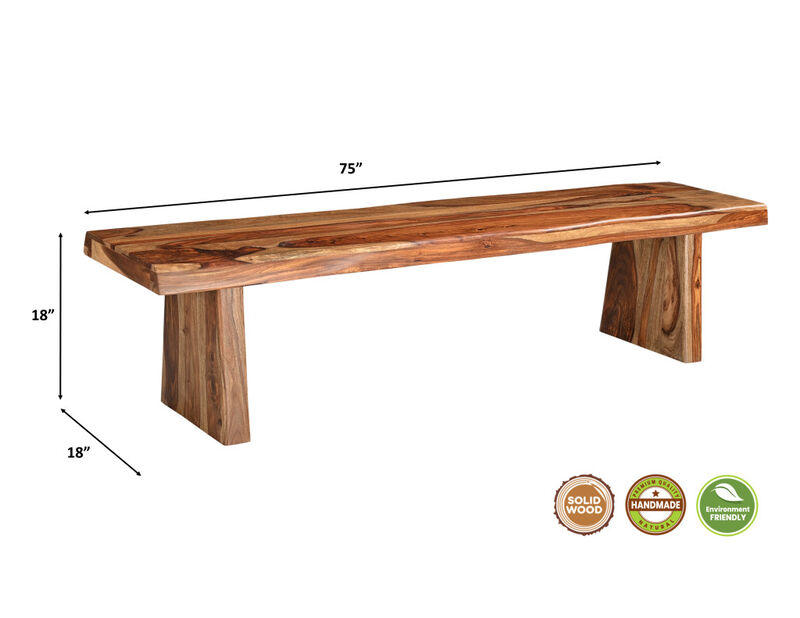 HomeRoots 75" Brown Solid Wood Live Edge Dining Bench image number 6