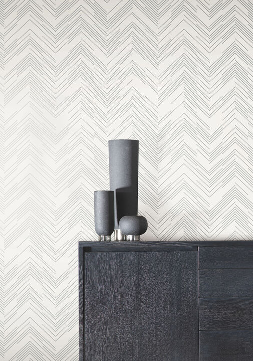 Polished Chevron White & Silver Wallpaper