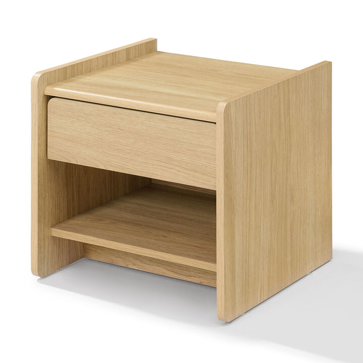 19" Hazel Oak Wood Nightstand with Drawer & Shelf