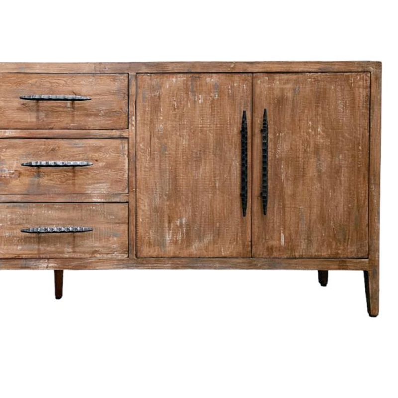 Tuley Sideboard Buffet Cabinet, 3 Drawers, 2 Cabinets, Brown, 91 Inch