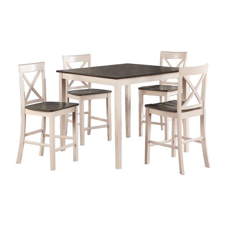 Christine 5 Piece Dining Table and Chairs Set, White and Brown Wood Frames - Benzara
