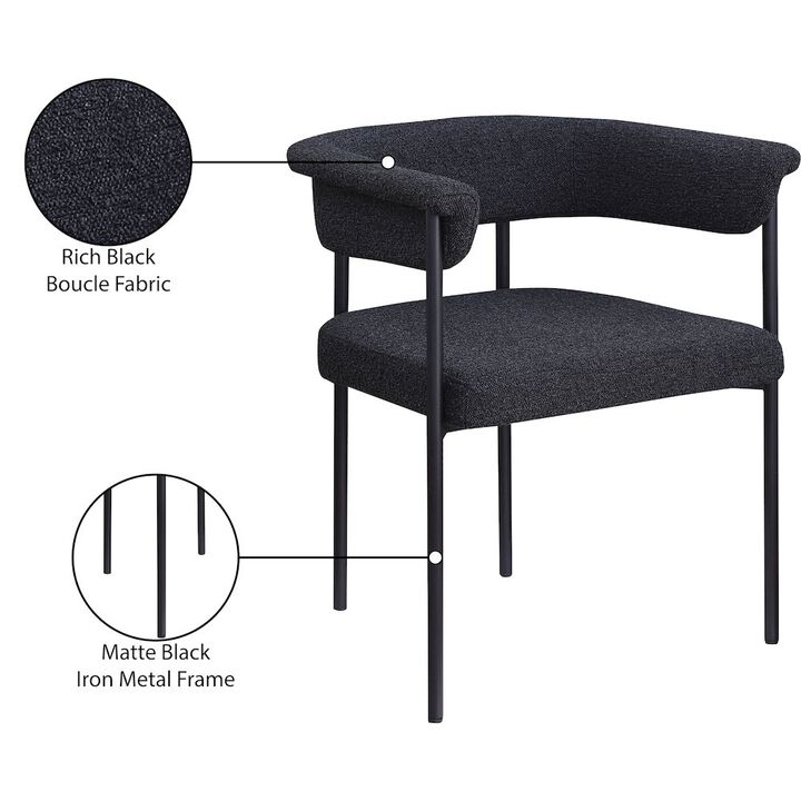 Meridian Furniture Malin Black Boucle Fabric Dining Chair, Set of 2