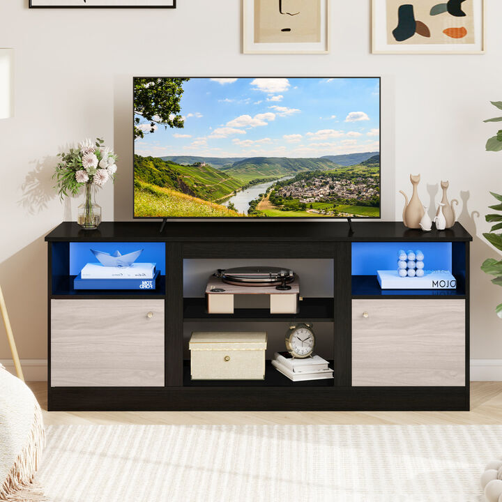TV Stand Entertainment Center with Open Compartment Design