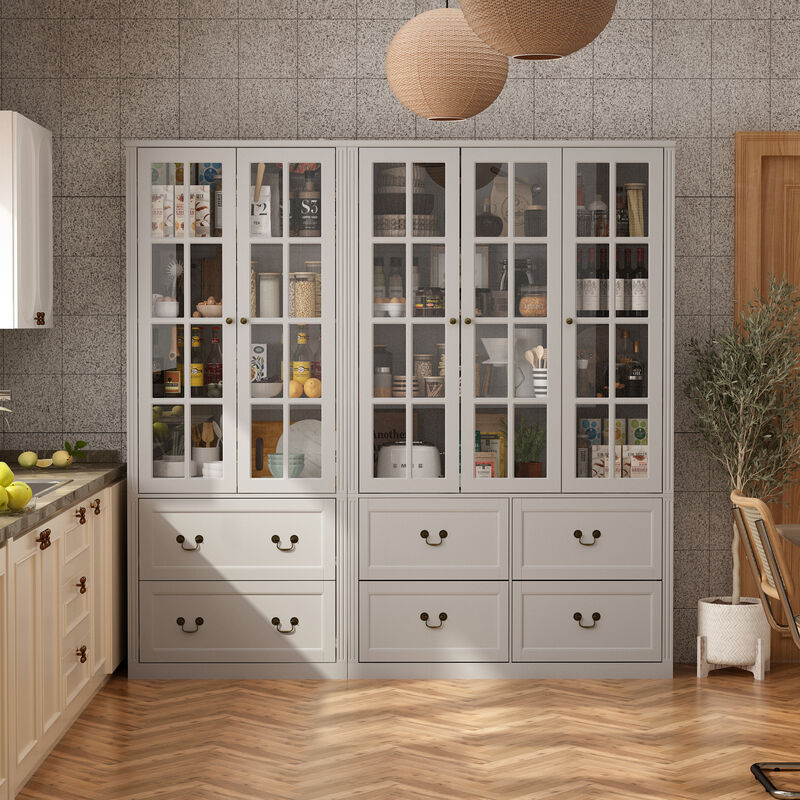 FUFU&GAGA 12-Shelf Wood Sideboards with Glass Doors & 6 Drawers,  Elegant and Spacious Storage Solution, (78.7" L x 15.7" W x 78.7" H), Black