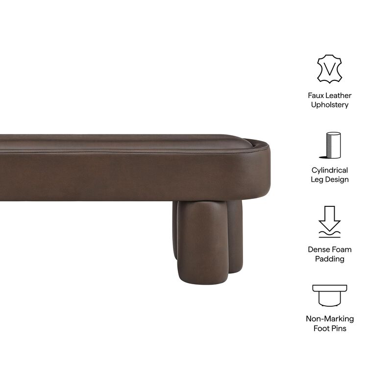 Modway Mossi 52-Inch Modern Oval Vegan Leather Bench in Mushroom &ndash; Upholstered Accent Bench with Cylindrical Clover-Leg Base for Bedroom, Entryway, or Living Room image number 3