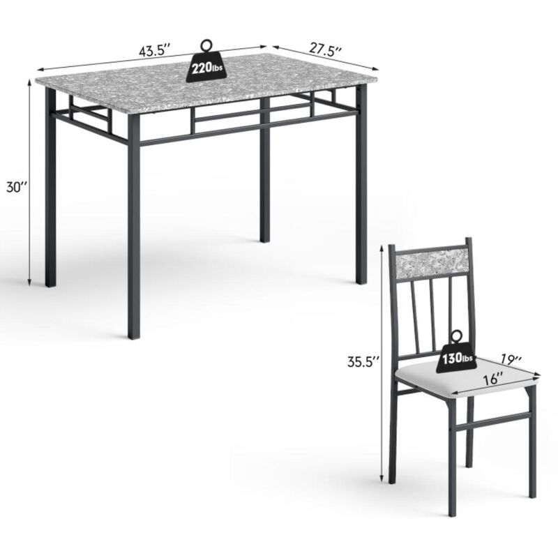 Hivvago 5 Pieces Faux Marble Dining Set Table with Solid Steel Frame