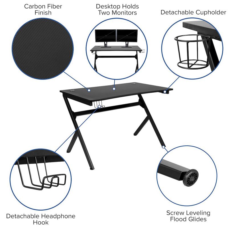 Flash Furniture Black Gaming Desk and Gray/Black Racing Chair Set image number 1