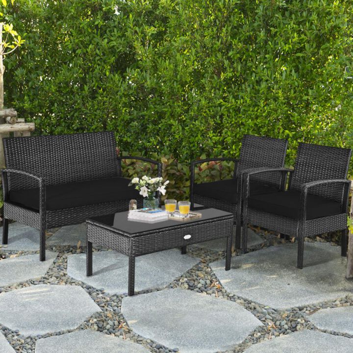 Hivvago 4 Pieces Patio Rattan Cushioned Furniture Set