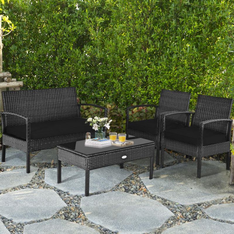 Hivvago 4 Pieces Patio Rattan Cushioned Furniture Set