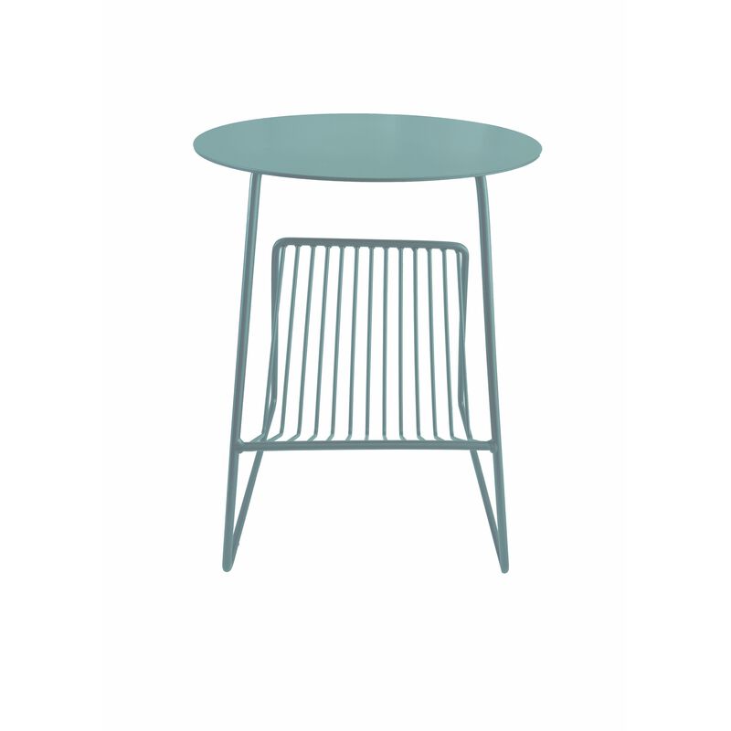Zeo Side End Table w Magazine Rack, 14 Inch Round Top, Sage Green