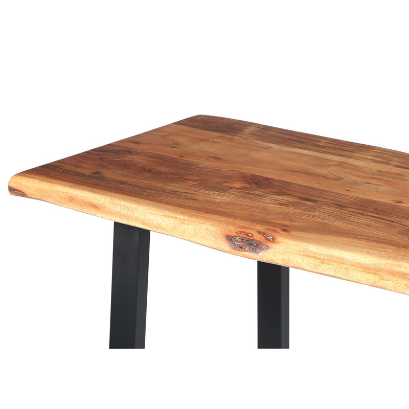 The Urban Port Industrial Wooden Live Edge Desk with Metal Sled Leg Support, Brown and Black