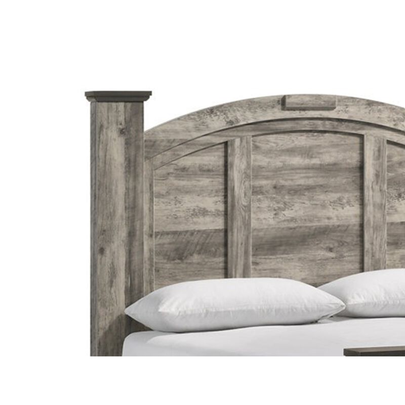 Elaya King Panel Bed, Arched Crown Headboard, Weathered Gray Wood