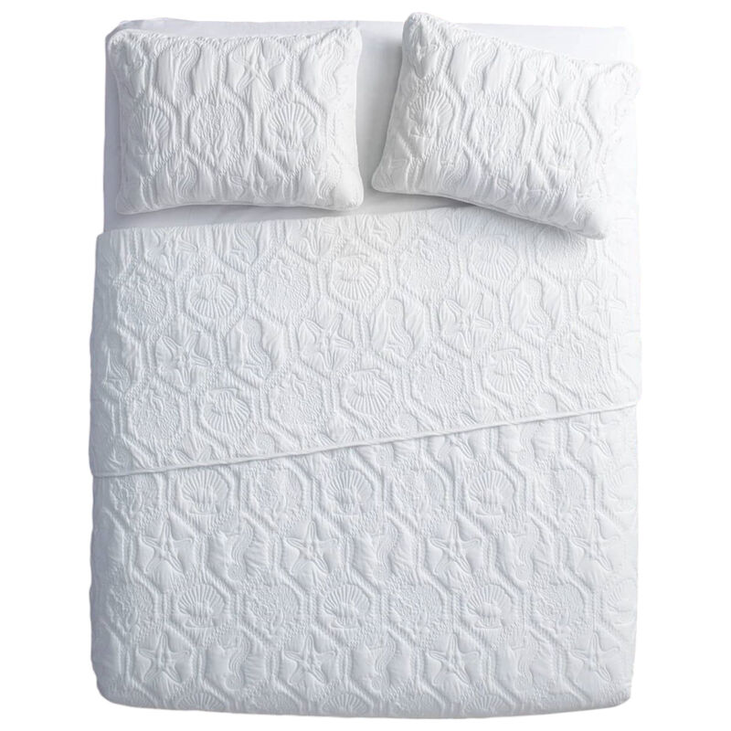 Coastal Beach Seashells Starfish Sea Horse 3-Piece Quilt Set