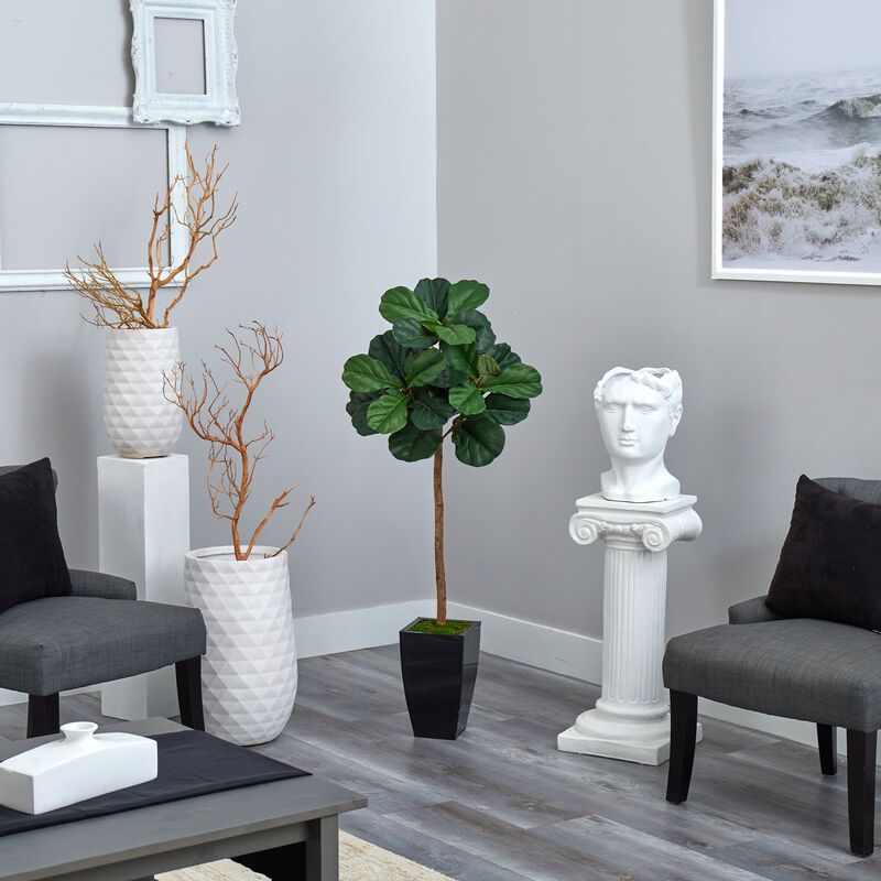 Hivvago 50 Inches Fiddle Leaf Artificial Tree in Black Metal Planter