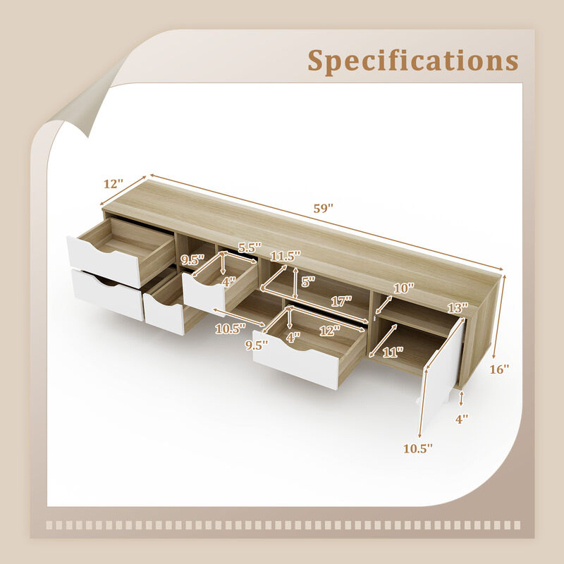 TV Stand for TVs up to 65” Television Cabinet w/ 5 Drawers & 3 Open Shelves