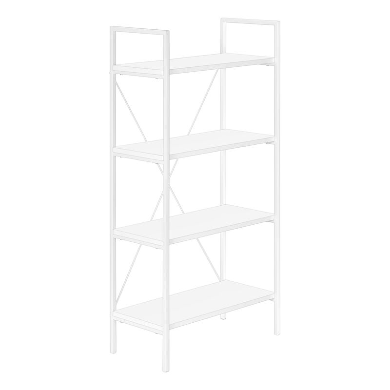 Monarch Specialties I 7801 Bookshelf, Bookcase, 4 Tier, 48"H, Office, Bedroom, Metal, Laminate, White, Contemporary, Modern