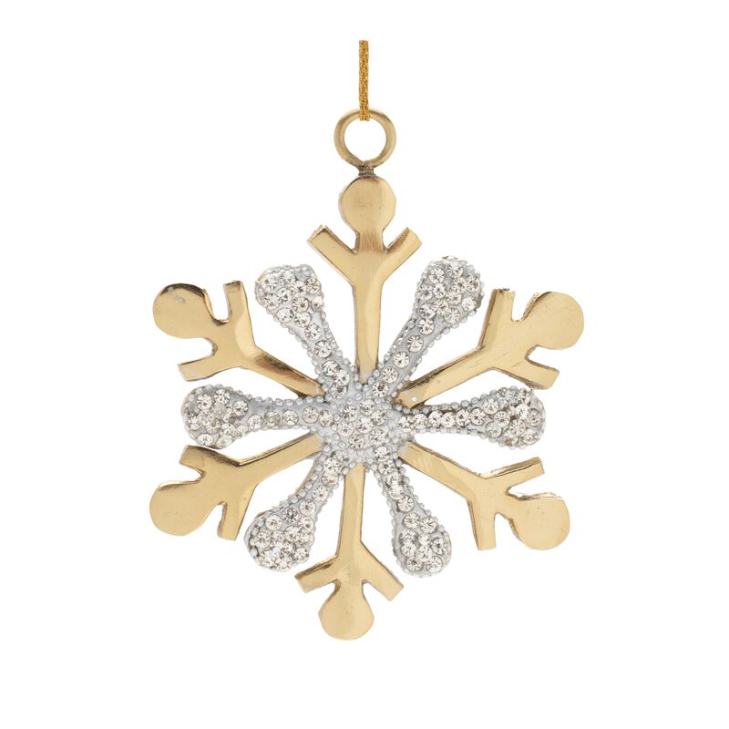 Metal Snowflake Ornaments with Jewel Accents, Set of 2 for Festive Display