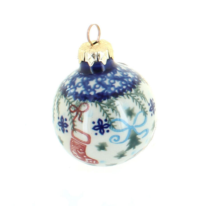 Blue Rose Polish Pottery Poinsettia Small Christmas Ball