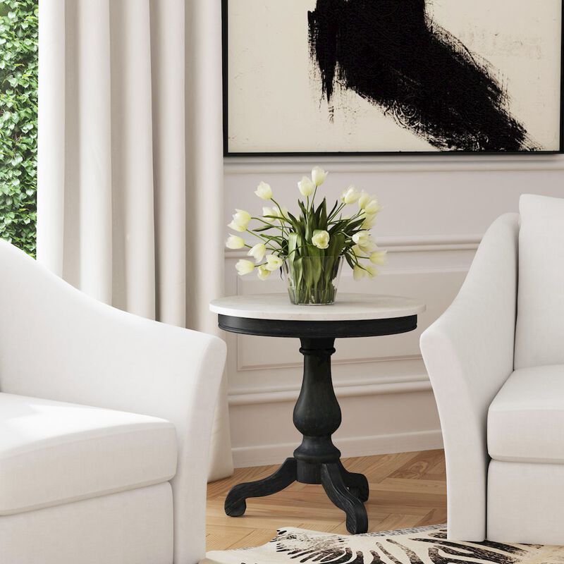 Butler Specialty Danielle Marble 24 Pedestal Side Table, Black