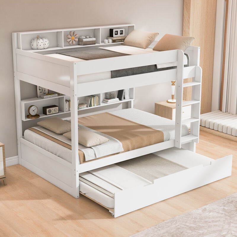 Merax Wooden Bunk Bed Series with Side Storage Shelves & Pull-out Trundle image number 3