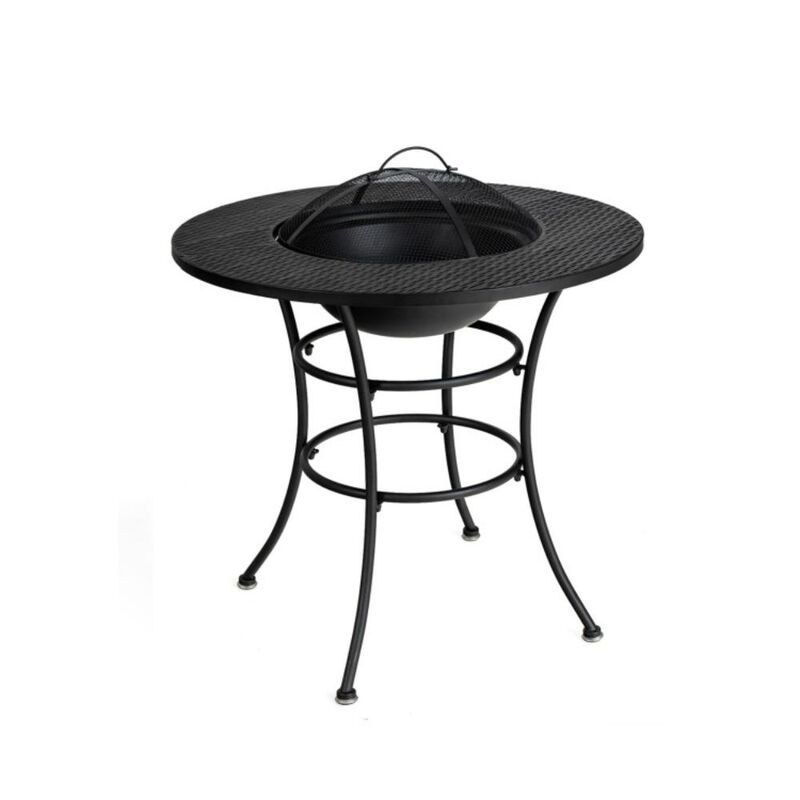 Hivvago 31.5 Inch Patio Fire Pit Dining Table With Cooking BBQ Grate