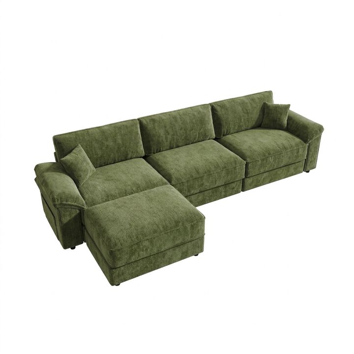 Vipbear 118" Modular L-Shaped Cloud Couch with Movable Ottoman, Chenille Sectional Sofa Living Room