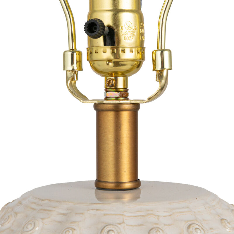 Stoneware Globe Table Lamp with Cream Crackle Glaze and Natural Linen Shade image number 4