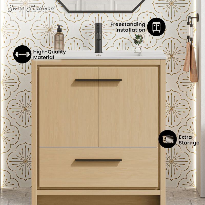Virage 30" Freestanding Bathroom Vanity in Natural Oak with Sink Top image number 1