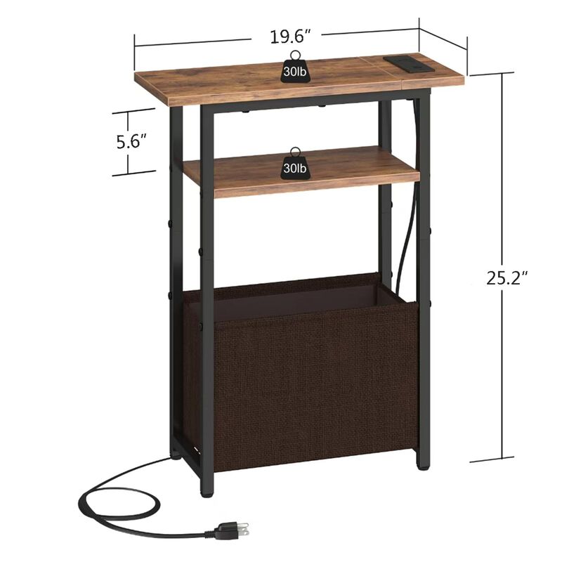 sthmec Narrow Side Table with Charging Station Set of 2, Small End Table for Small Spaces, Skinny Nightstands Set 2 with Storage
