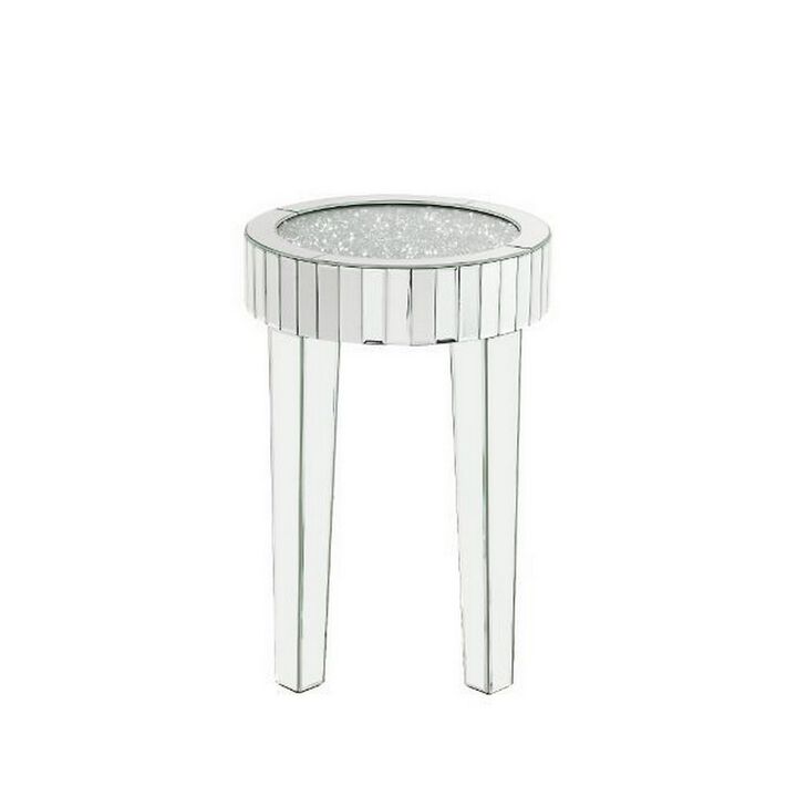 End Table with Mirror Trim and Faux Diamond Inlays, Silver-Benzara
