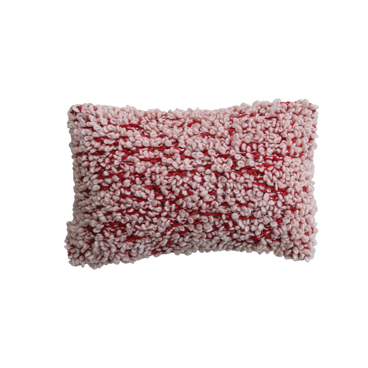 Hand-Knit Cotton Lumbar Pillow in Rosy Red & Pink