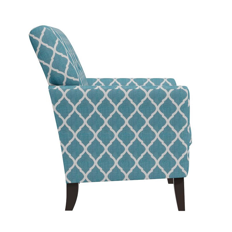 HL Home Furnishings Alex Transitional Flared Arm Armchair in Turquoise Trellis