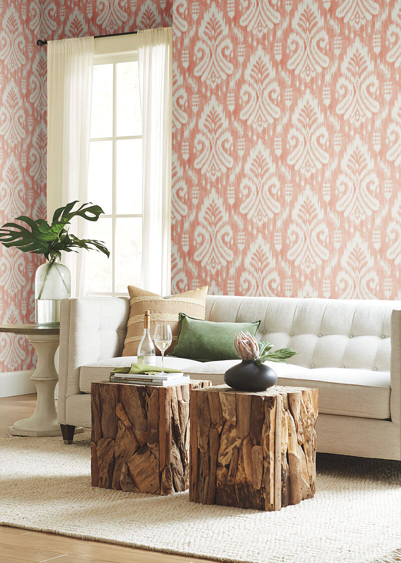 Hawthorne Ikat Coral Wallpaper image number 2