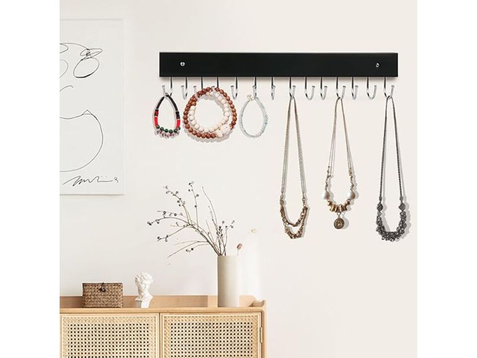 Necklace Holder Wall Mounted Jewelry Organizer - 2 Pack Wooden With 28 Hooks, Ha