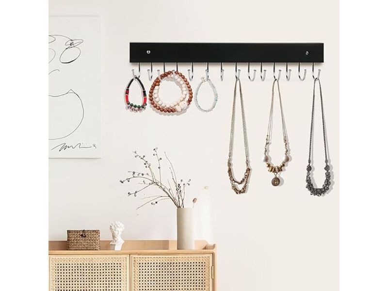 Necklace Holder Wall Mounted Jewelry Organizer - 2 Pack Wooden With 28 Hooks, Ha image number 1