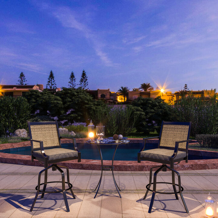 MONDAWE Aluminum Swivel Outdoor Bar Stools with Cushion (Set of 2), Black