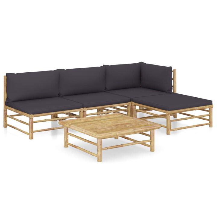 vidaXL 5 Piece Garden Lounge Set with Dark Gray Cushions Bamboo