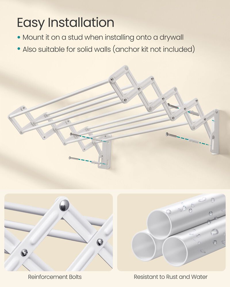 Laundry Drying Rack Wall Mounted – Fold-Out Design for Drying Clothes, Towels or Baby Items